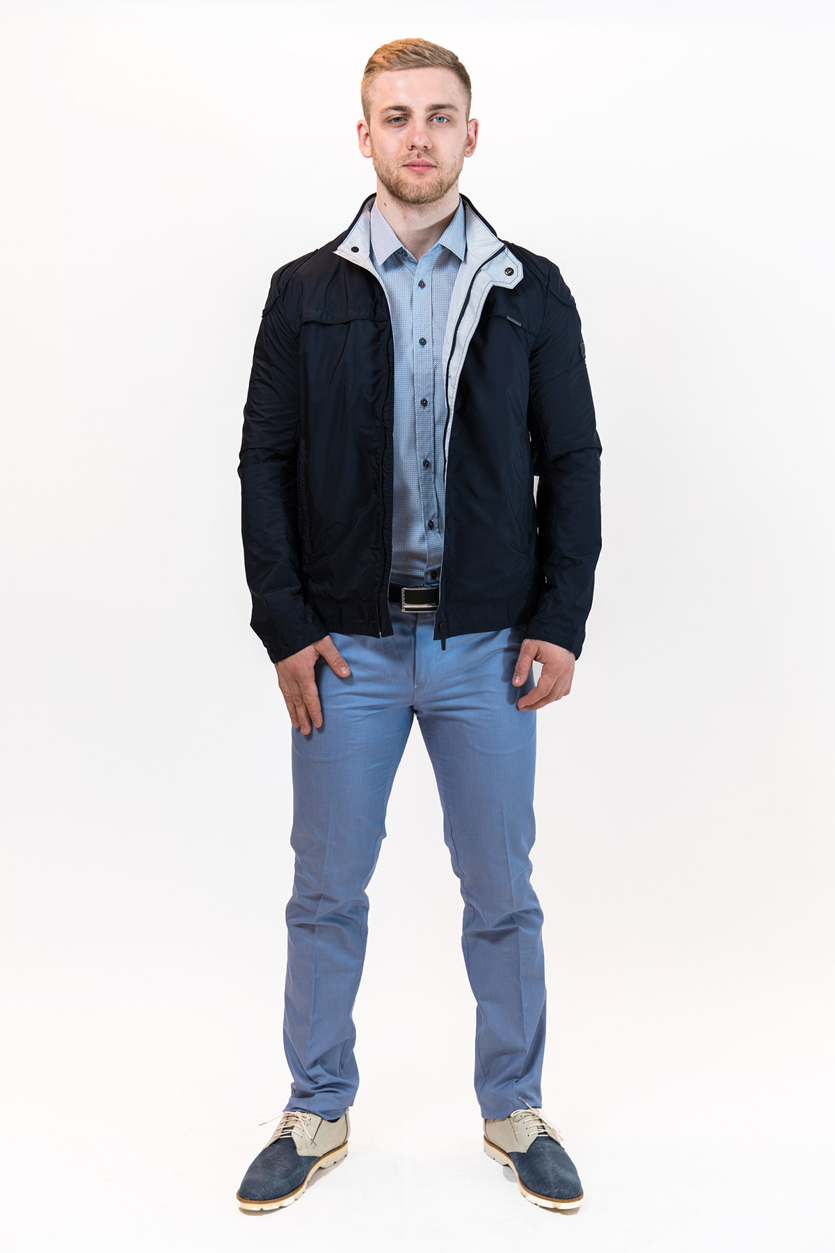 фото Демисезонная куртка мужская PLAXA арт. 5308-01 Цвет : т.синий со светлыми вставками по воротнику