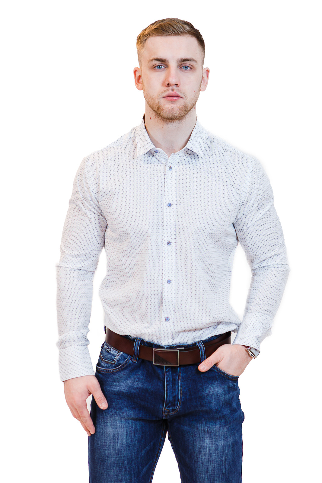 фото Рубашка  мужская VESTER 95818 S белая с голубым рисунком