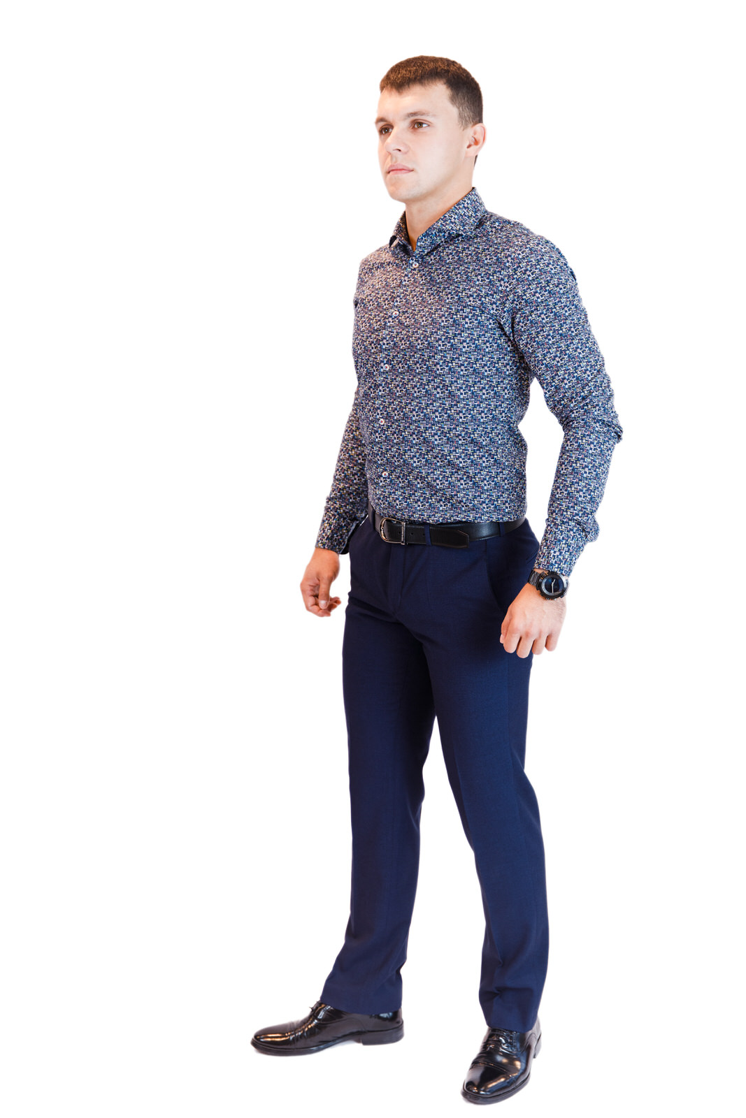 фото Рубашка мужская VESTER арт. 12316 темно-синяя с цветным рисунком  