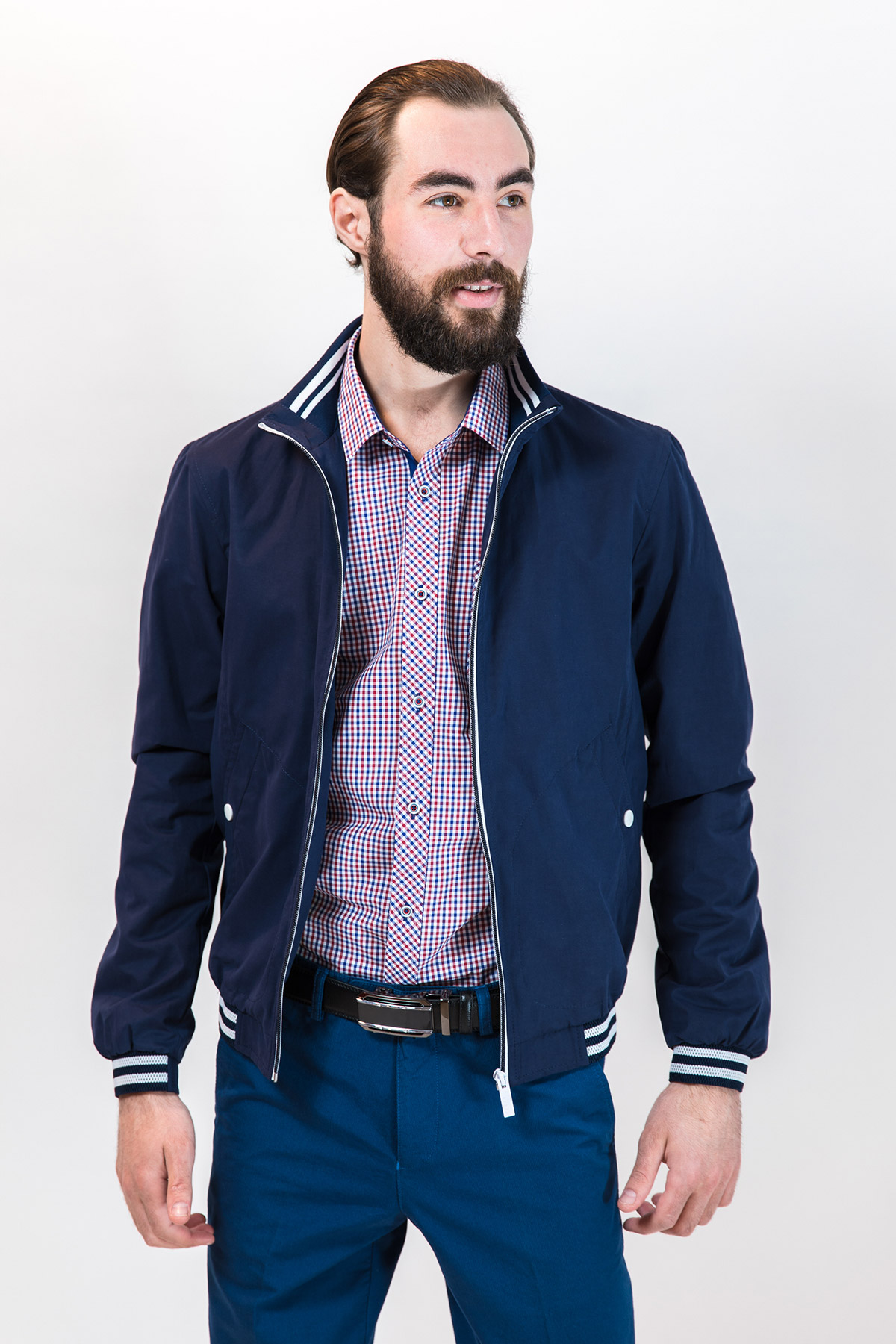 фото  Куртка мужская демисезонная PLX 3107-01 синяя с белыми вставками